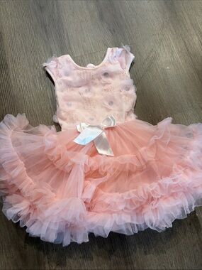 Pink Ruffled Tulle Princess Dress with Satin Bow